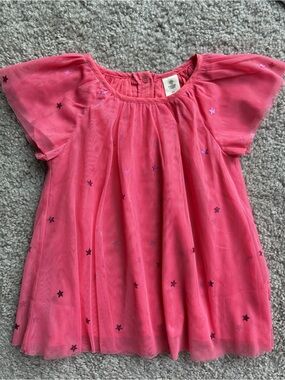 Tucker + Tate Dark Coral Pink Layered Tule Dress with Glitter Stars